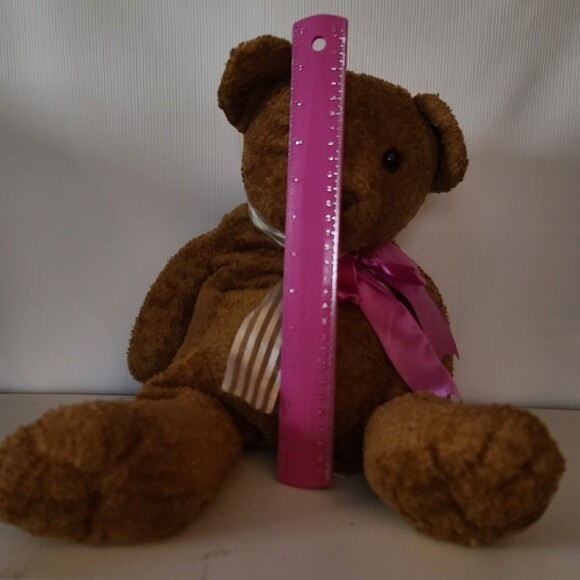 PBC International Brown Bear Plush Pink and White Bow Weighted - Picture 8 of 11